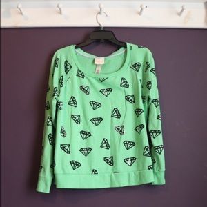 Green Diamond 3/4 Sleeve Sweater